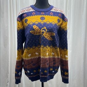 Men’s LG Blue & Yellow Dragonfly Crewneck Sweater eclectic cozy unisex